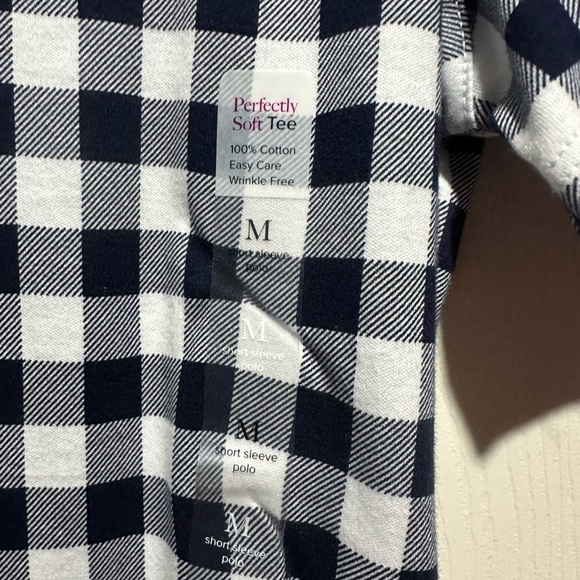 Kim Roger's women's medium collared plaid checked navy perfectly soft tee shirt - Picture 2 of 5